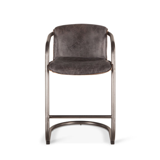 OPEN BOX - Portofino Distressed Antique Ebony Leather Counter Chair